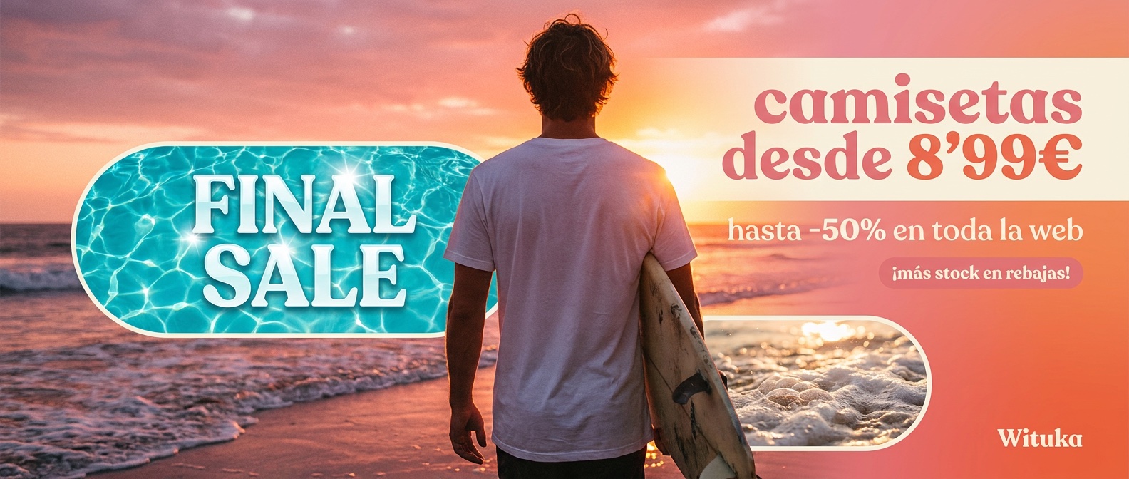V3 · Óvalo piscina · Atardecer con tabla de surf (rosa + coral)